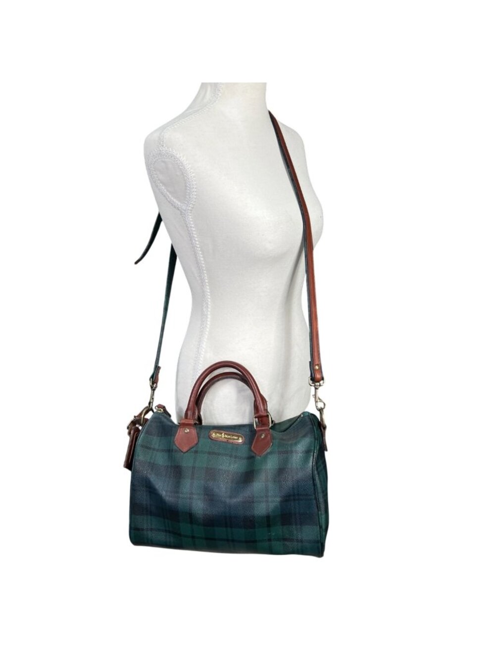 Vintage 80's Polo Ralph Lauren Tartan Plaid Leather Boston Speedy Crossbody